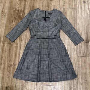 Banana Republic Black Gray Checkered 3/4 Long Sleeve Dress Sz 6 Tall